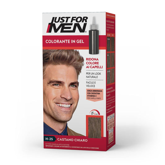 Just For Men Colorante In Gel, Tinta Semipermanente Per Capelli Uomo, Senza Ammoniaca, Con Cheratina E Vitamina E, Colore Castano Chiaro, H25