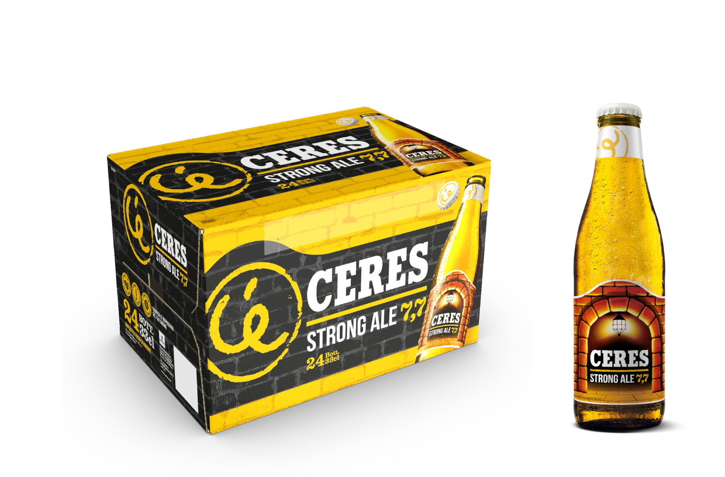 Ceres Strong Ale - 24 Bottiglie da 33 cl, Birra Bionda Doppio Malto con Riflessi Dorati, Gradazione Alcolica 7,7°C, Gusto Ricco ed Intenso con Sentori di Malto