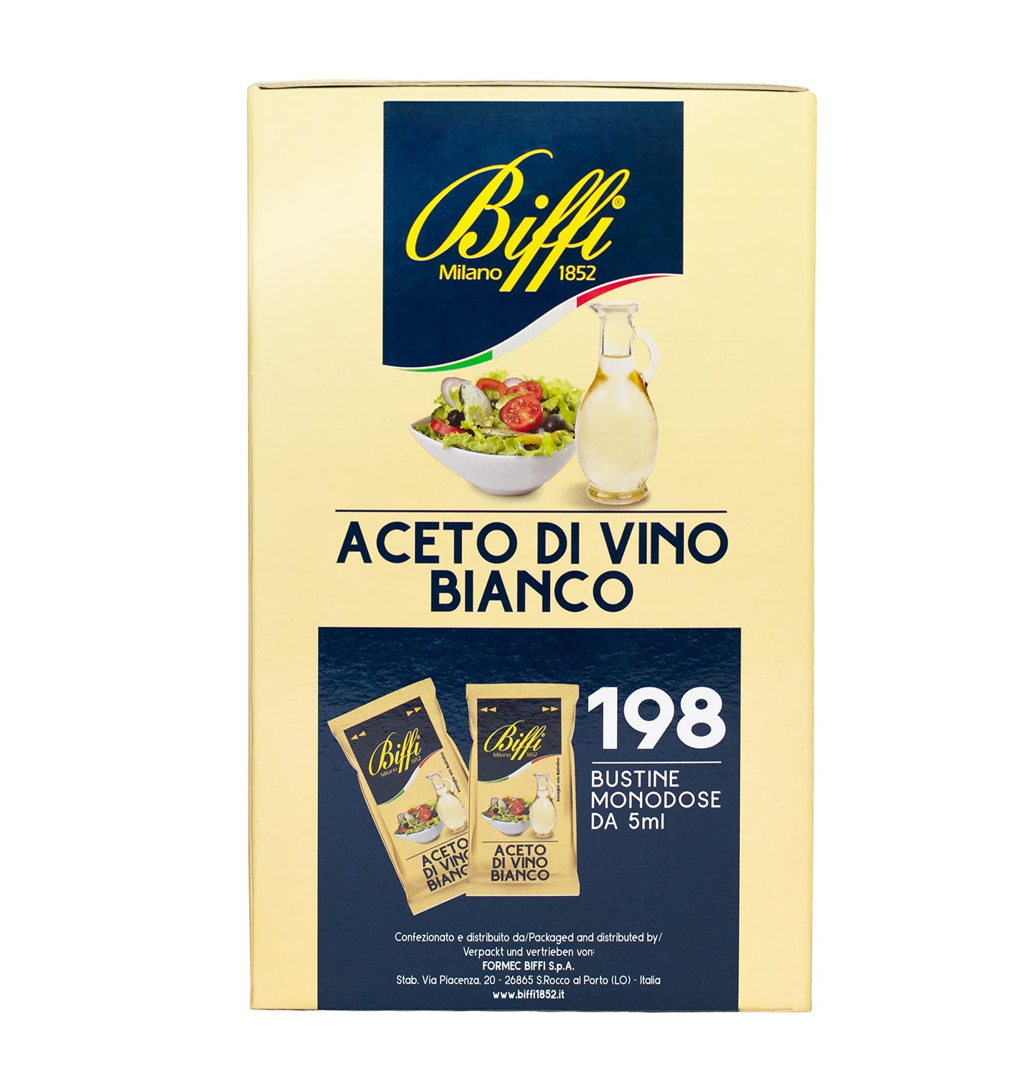 Biffi - Aceto di Vino Bianco - Monodose - 198 bustine monoporzione da 5 ml