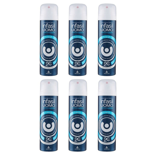 6 X Infasil deodorante Spray Uomo FRESH Derma 48H Deo maschile anti odore