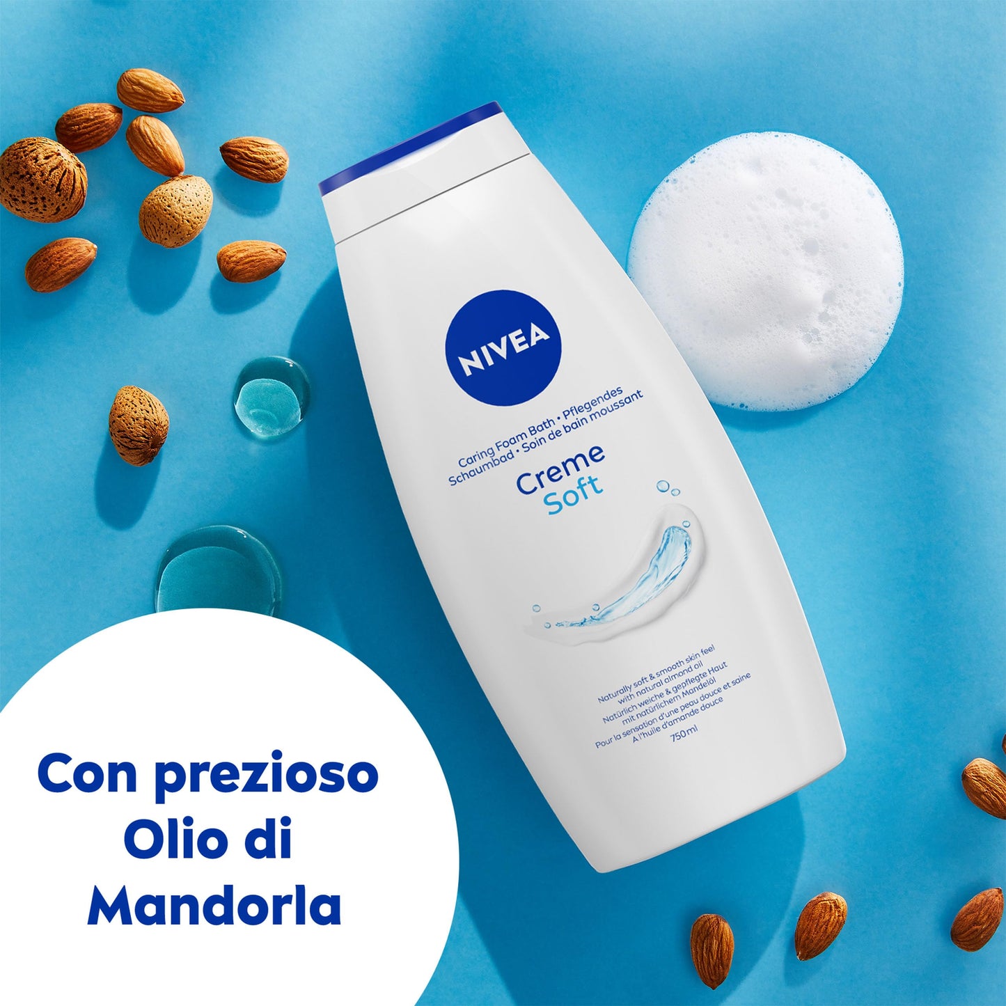 NIVEA Bagnodoccia Creme Soft 750 ml, Bagnoschiuma in crema detergente e idratante, Crema docciaschiuma arricchita con Olio di Mandorla, Vitamine C, E e Oli Nutrienti dal profumo delicato
