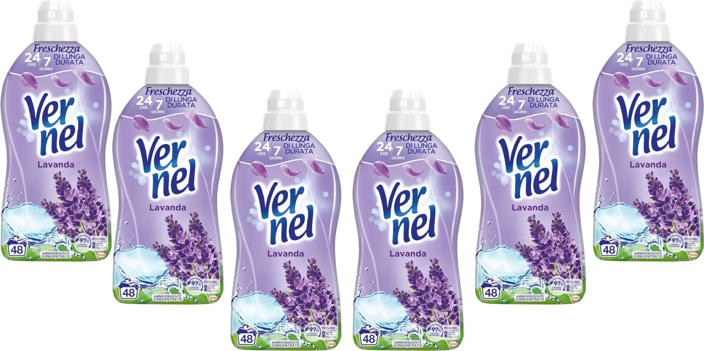 Vernel Lavanda Ammorbidente Lavatrice Concentrato Profumato, Intensa Freschezza e Morbidezza, 6 confezioni x 48 Lavaggi, totale 288 lavaggi