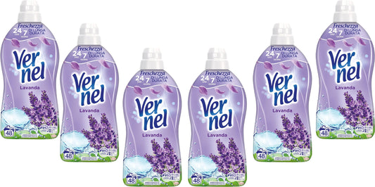 Vernel Lavanda Ammorbidente Lavatrice Concentrato Profumato, Intensa Freschezza e Morbidezza, 6 confezioni x 48 Lavaggi, totale 288 lavaggi