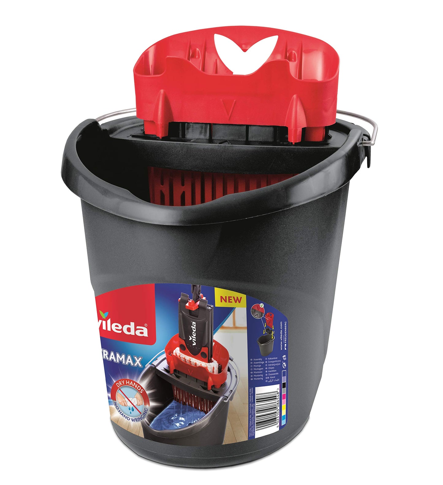Vileda Seau Essoreur pour Balai 4023103201415 UltraMax Power Secchio e strizzatore-157648, Plastica, Nero e Rosso, 37 x 28 x 28 cm