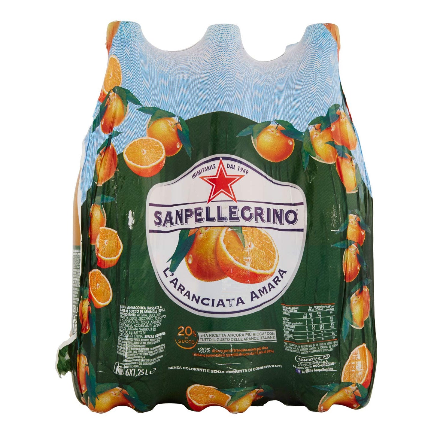 Sanpellegrino Bibite Gassate, Aranciata Amara Bottiglia Grande da 1,25 lt, Confezione di 6 Bottiglie