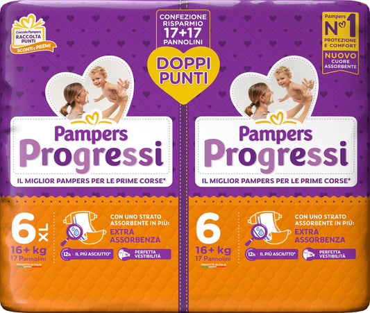 Pampers Progressi Extralarge, Pacco Doppio, Taglia 6 (16+ kg), 34 Pannolini
