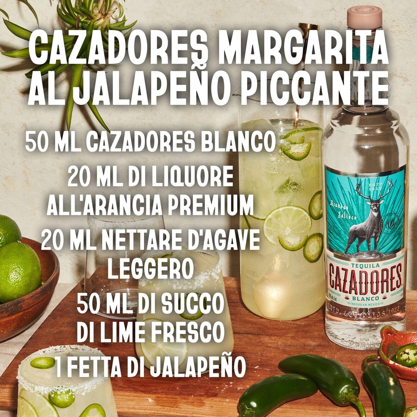 CAZADORES Tequila Blanco, 40% ABV, 70cl / 700ml, Alcool Bidistillato Prodotto con 100% Agave Blu Weber