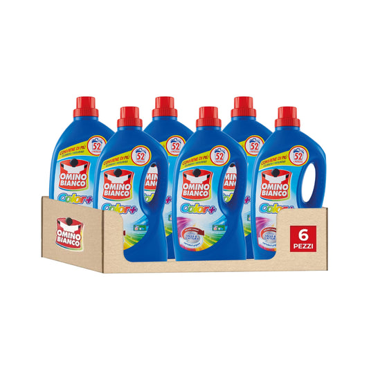 Omino Bianco - Detersivo Lavatrice Liquido Color+, 312 Lavaggi, Specifico per Capi Colorati, Tecnologia Salva i Colori e Cattura il Grigiore, 2600 ml x 6 Confezioni