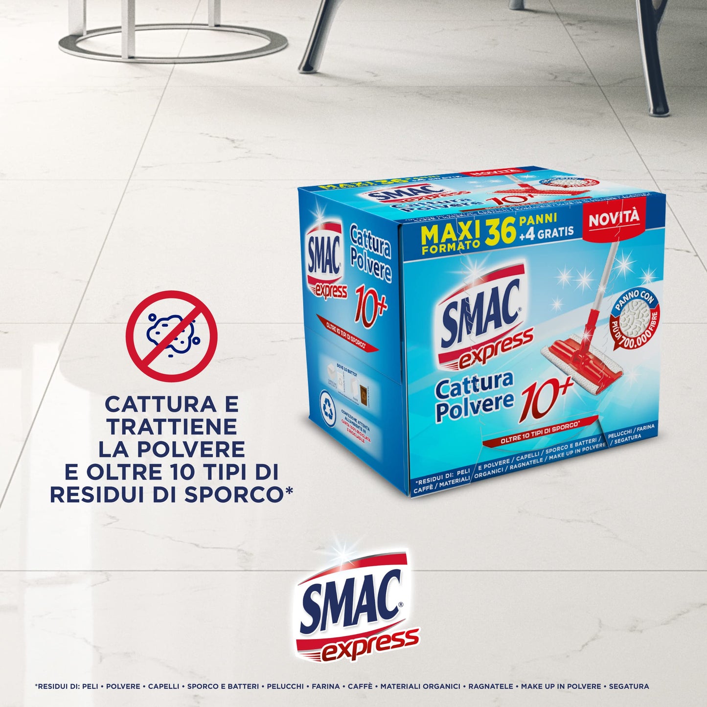 Smac Express - Panni Cattura Polvere 10+, Compatibili con Ogni Scopa, 120 Panni, Cattura Polvere, Sporco e Batteri, Adatti a Tutti i Pavimenti e Superfici, 40 Panni x 3 Confezioni
