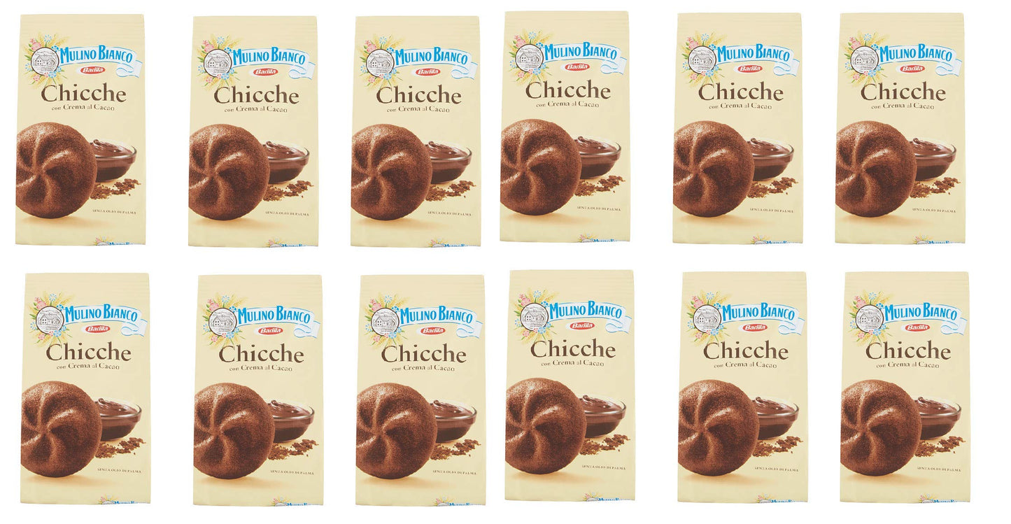 12 pezzi Mulino Bianco chicche al Cacao Cioccolato Riempito Biscotti Snack 200 g
