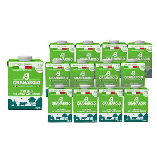 Granarolo, Latte UHT Scremato da 500ml, 12 Confezioni di Latte 100% Italiano, a Lunga Conservazione Grazie al Trattamento UHT, Senza Grassi, Made in Italy