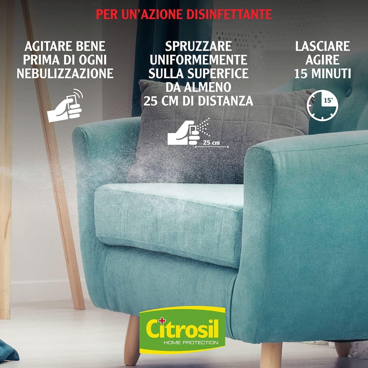 Citrosil Home Protection, Spray Igienizzante con Vere Essenze di Menta, Rimuove Germi e Batteri, Zero Macchie sui Tessuti, Elimina i Cattivi Odori, 300 ml x 4 Pezzi