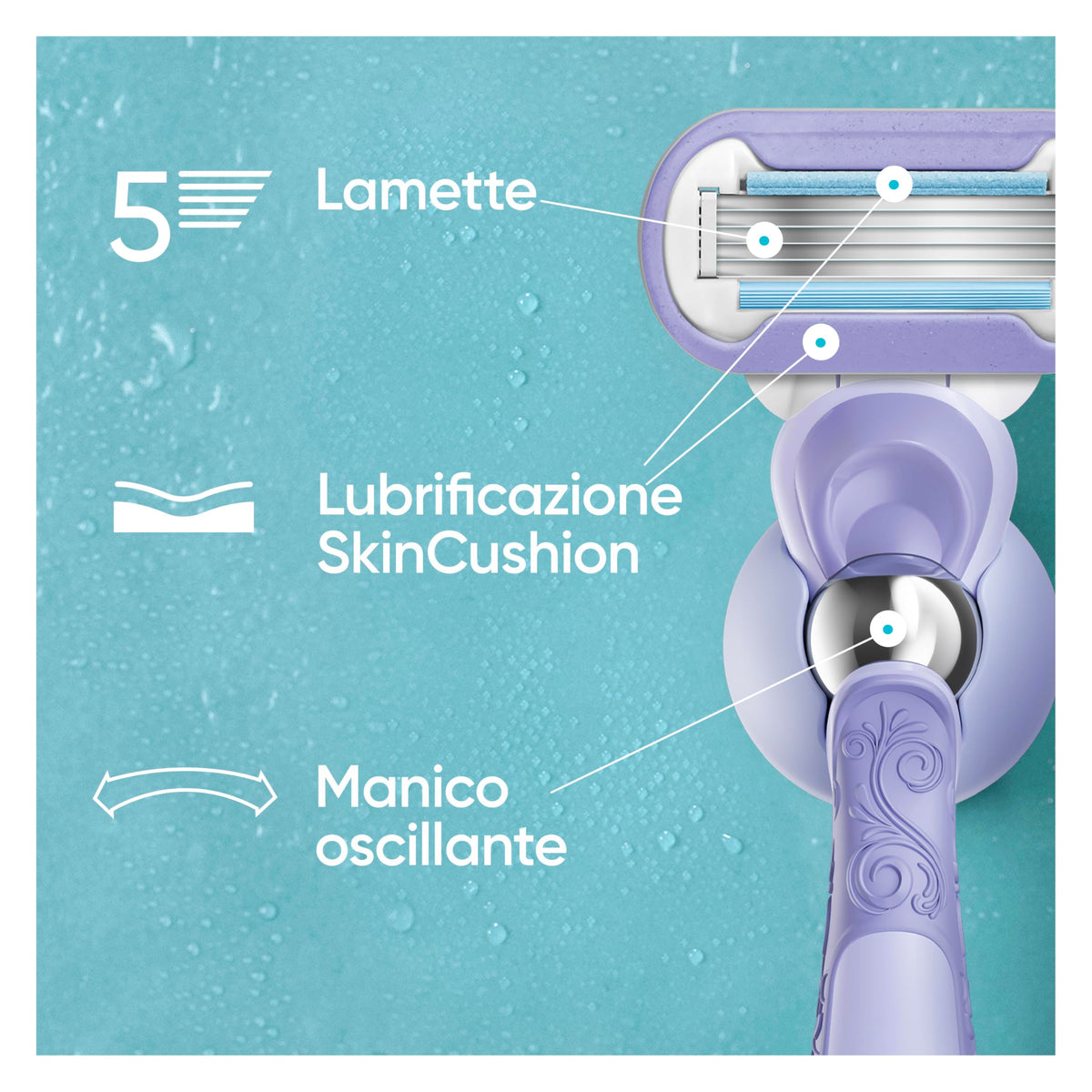 Gillette Venus Extra Smooth Swirl Rasoio Donna Con 2 Lamette Di Ricambio, Manico Flexiball Riutilizzabile E Gancio Per Doccia