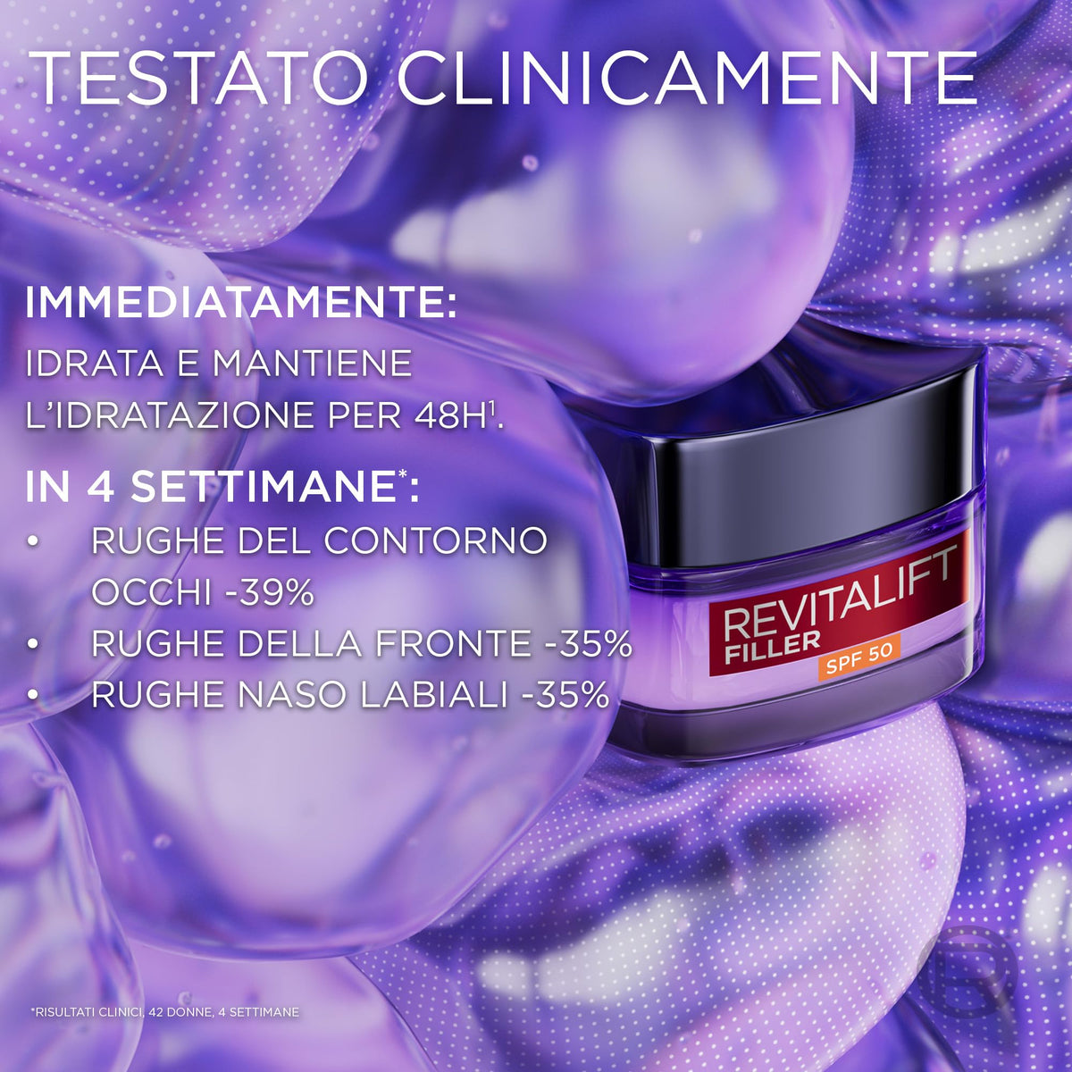 L'Oréal Paris Crema Viso Giorno Revitalift Filler SPF50, Per Tutti i Tipi di Pelle, Azione Anti-Rughe Rivolumizzante, Pelle Rimpolpata a Lungo, Con Acido Ialuronico, 50 ml
