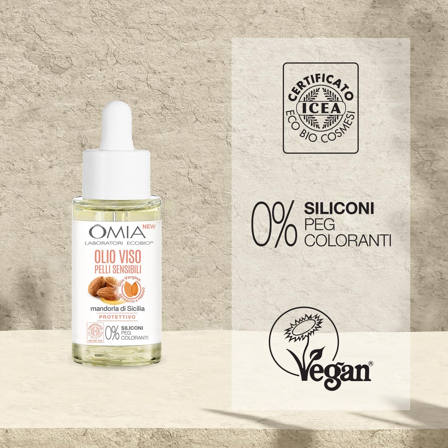 Omia, Olio Viso Antietà Multiriparatore con Argan del Marocco, Trattamento Viso Antirughe ed Elasticizzante, Vegano e Dermatologicamente Testato, 30 ml