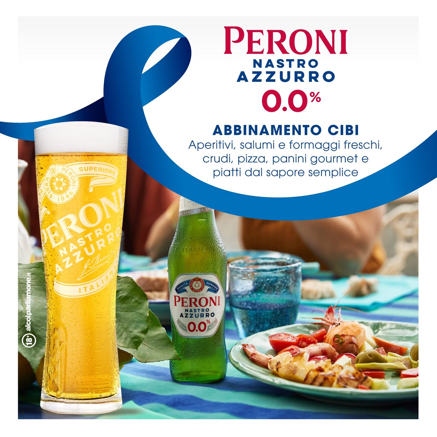 Peroni Nastro Azzurro 0.0 Birra Analcolica Premium Lager, Cassa Birra con 24 Birre in Bottiglia da 33 cl, 7.92 L, Gusto Secco e Rinfrescante, Zero Alcol
