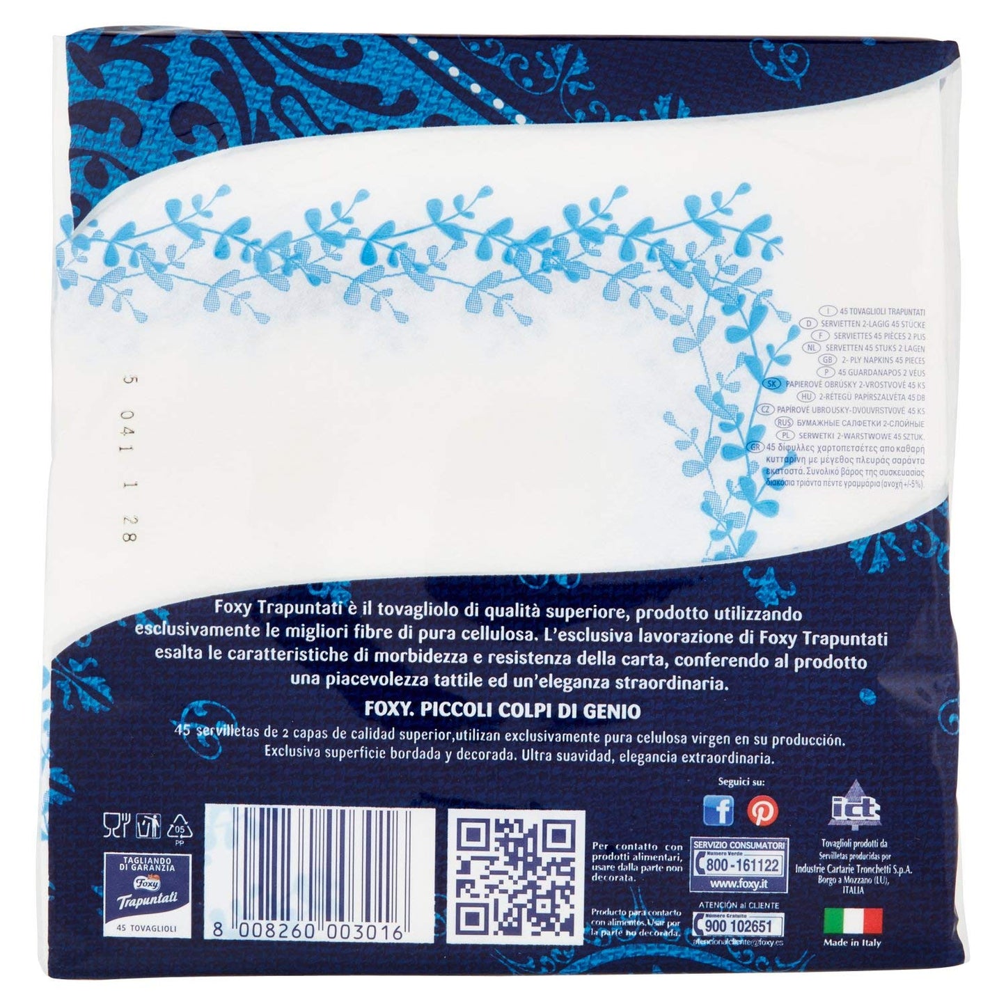 Foxy Tovaglioli da tavola trapuntati, confezione da 6