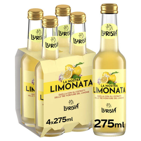 Lurisia La Nostra Limonata – 4 Bottiglie in Vetro 100% Riciclabile da 275ml, Bevanda Analcolica Prodotta con gli Estratti delle Tre Fioriture del Limone, Gusto Dissetante
