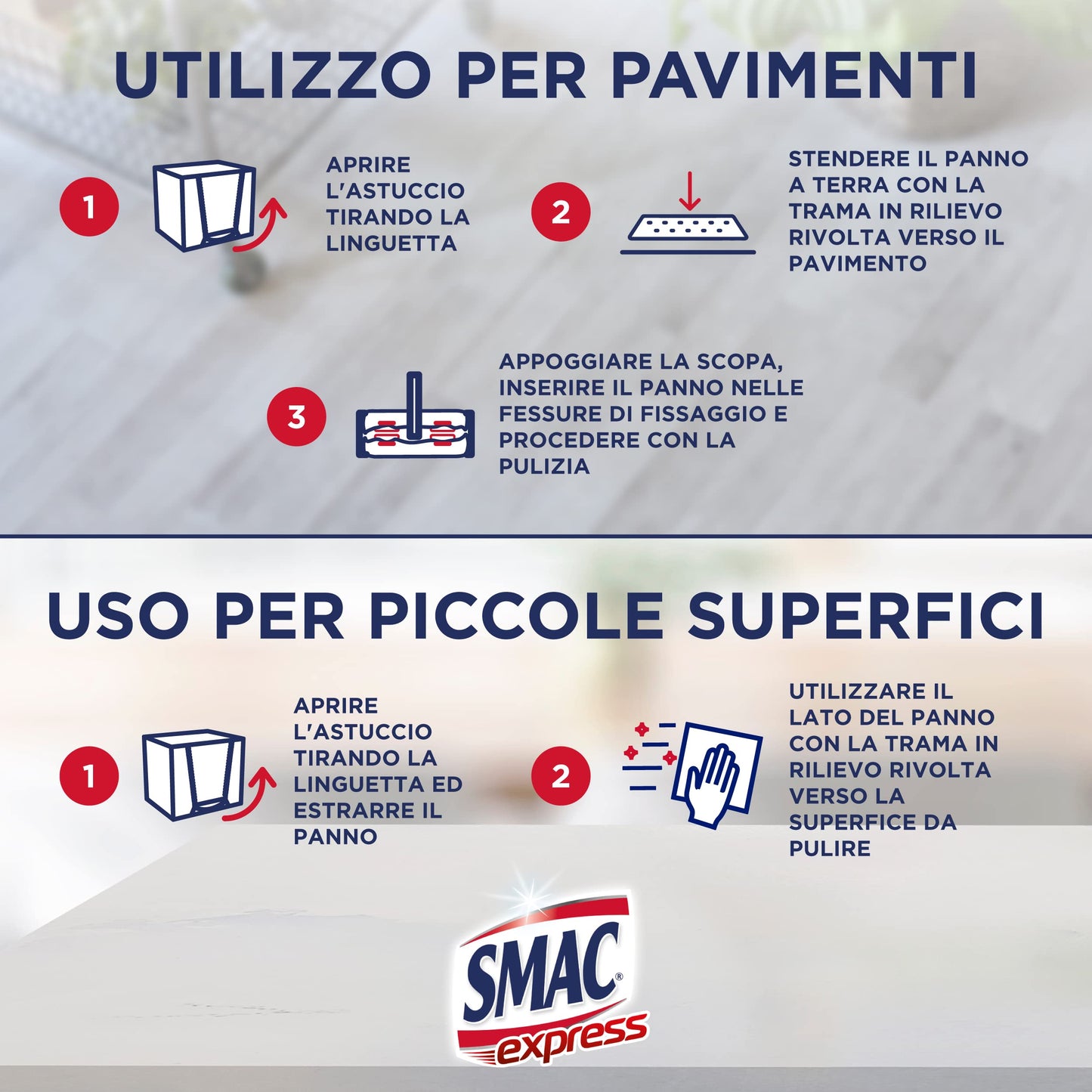 Smac Express - Panni Cattura Polvere 10+, Compatibili con Ogni Scopa, 120 Panni, Cattura Polvere, Sporco e Batteri, Adatti a Tutti i Pavimenti e Superfici, 40 Panni x 3 Confezioni
