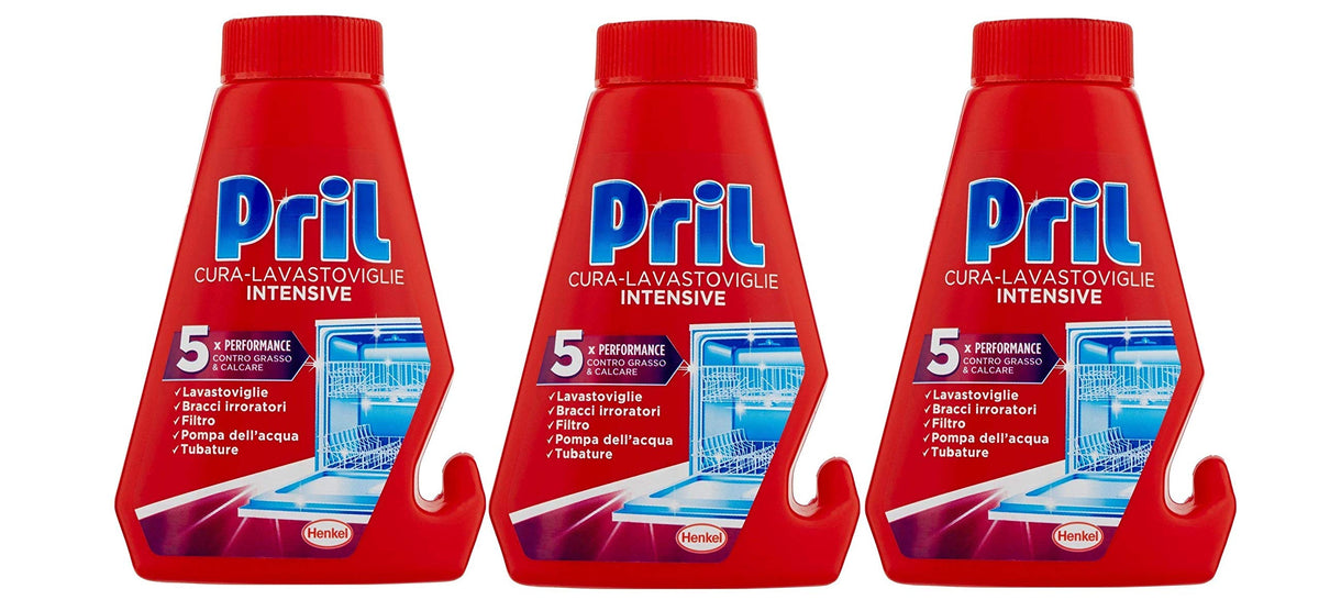 3x Pril - Detergente Cura-Lavastoviglie, Rimuove Grasso e calcare da lavastoviglie, Bracci Irroratori, Filtro - 250 ml x3= 750 ml