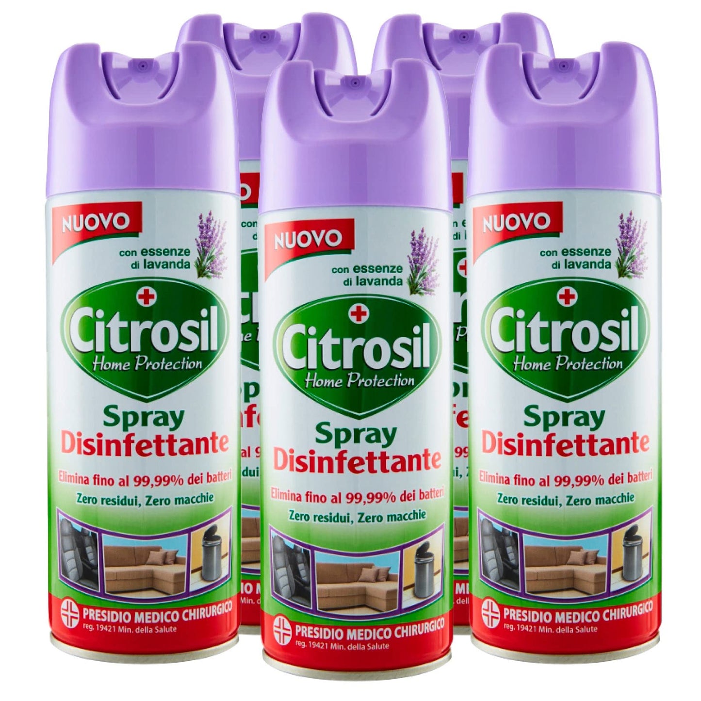 Citrosil Home Protection - Spray Disinfettante Superfici Multiuso, Elimina Fino al 99,9% dei Batteri, con Vere Essenze di Lavanda, 300 ml x 5 Pezzi