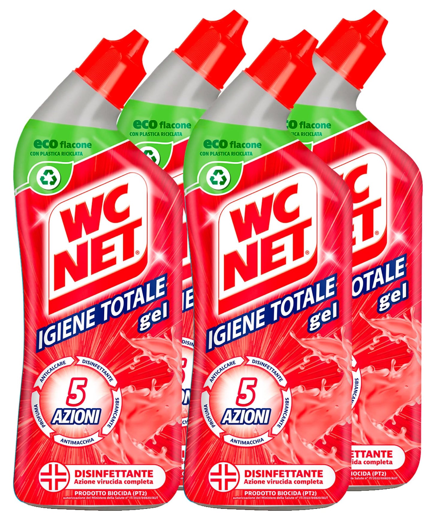 WC Net - Igiene Totale Gel Disinfettante 5 Azioni, Elimina Calcare, Sbianca e Pulisce, Presidio Medico Chirurgico - 700 ml x 4 Pezzi