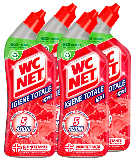 WC Net - Igiene Totale Gel Disinfettante 5 Azioni, Elimina Calcare, Sbianca e Pulisce, Presidio Medico Chirurgico - 700 ml x 4 Pezzi