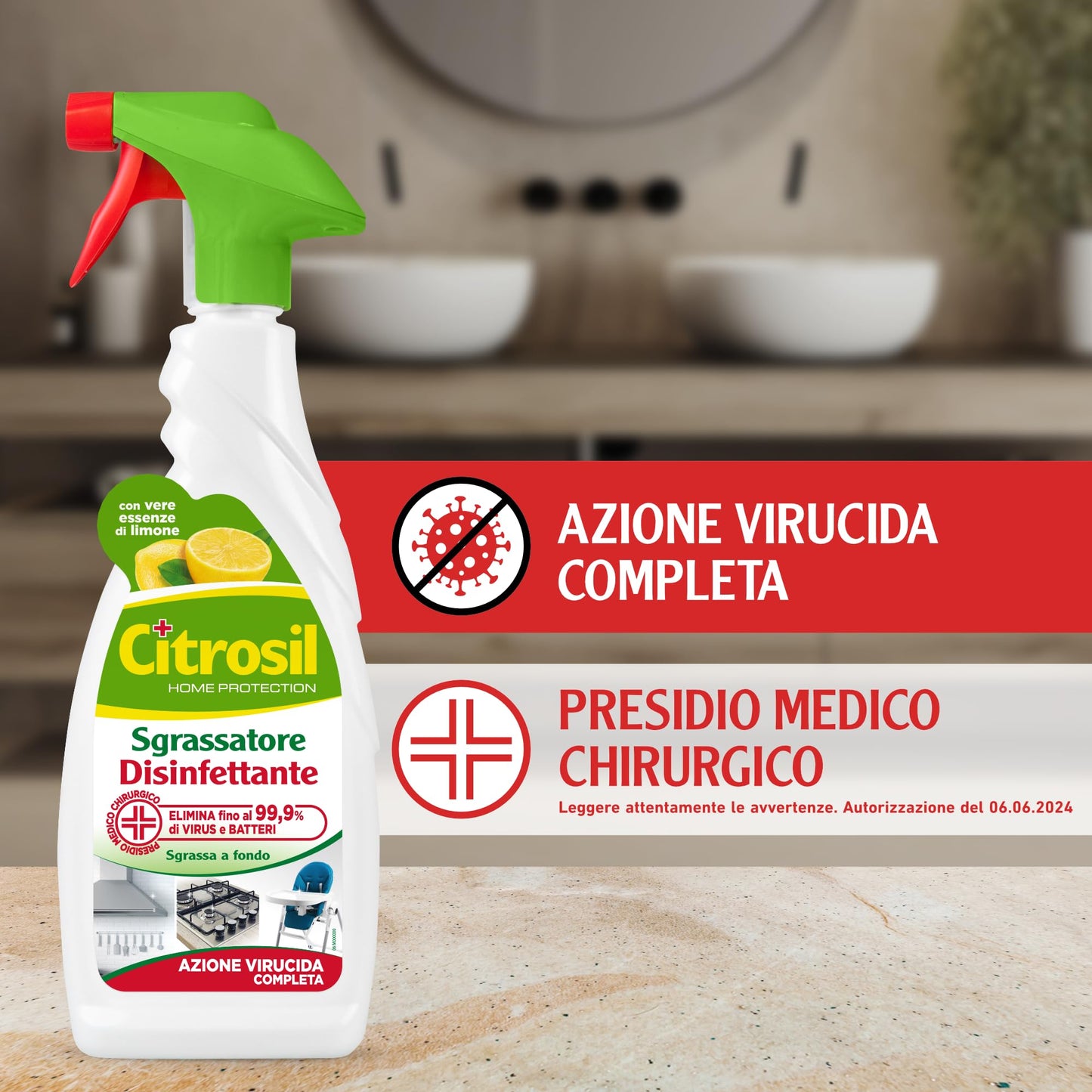 Citrosil Sgrassatore Disinfettante, Azione Virucida Completa, Elimina Fino al 99,9% di Virus e Batteri, Essenze di Limone, 650 ml x 3 Confezioni