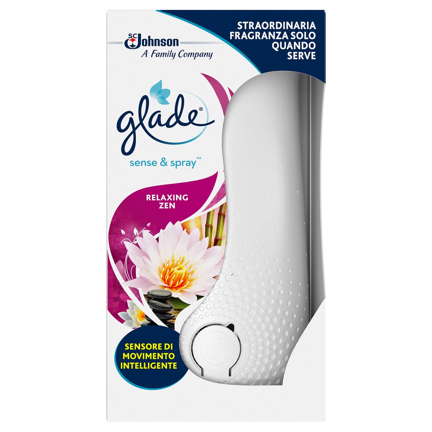 Glade Sense & Spray Base con Ricarica Inclusa Fragranza Relaxing Zen 1, Confezione da 1 Erogatori + 1 Ricarica 18ml
