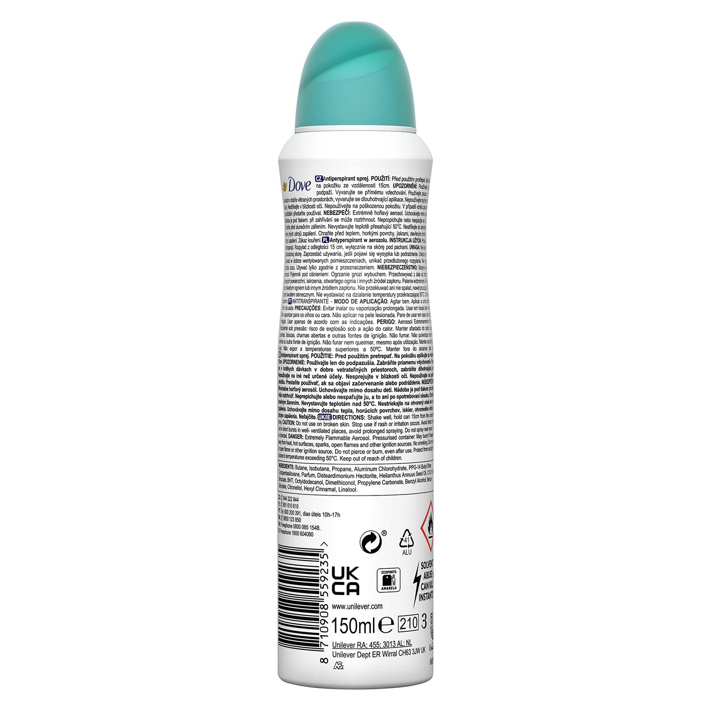 Dove Deodorante spray antitraspirante pera e aloe vera, 6 x 150 ml