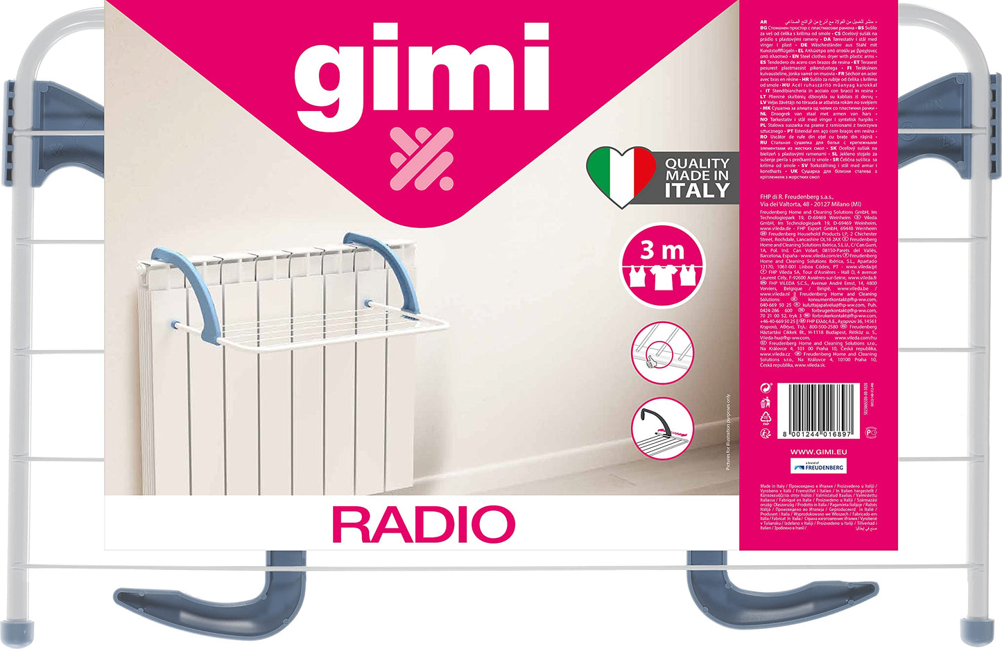 Gimi Radio Stendibiancheria per indumenti in Polietilene Da Termosifone, Stendino Per Calorifero, 52 X 34.5 X 18 Cm, Blu