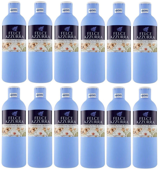 Confezione da 12 pezzi Paglieri Felce Azzurra Bagnodoccia Mandorla e The Bianco, lavaggio corpo a mandorle e tè bianco, gel doccia 650 ml