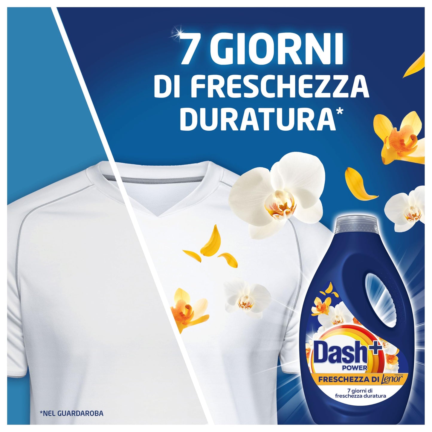Dash Power Detersivo Liquido Lavatrice, 50 Lavaggi, Freschezza Di Lenor, Oro e Fiori di Vaniglia, Freschezza che dura 7 Giorni, Pulizia Impeccabile, 2250 ml