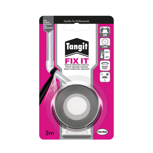 Tangit Fix It Tape, Nastro Autoagglomerante, Per Riparare Perdite in Interni ed Esterni. Resiste fino a 4 bar di Pressione, Elastico, Applicabile su superfici bagnate, Colore Nero, Nastro da 3m