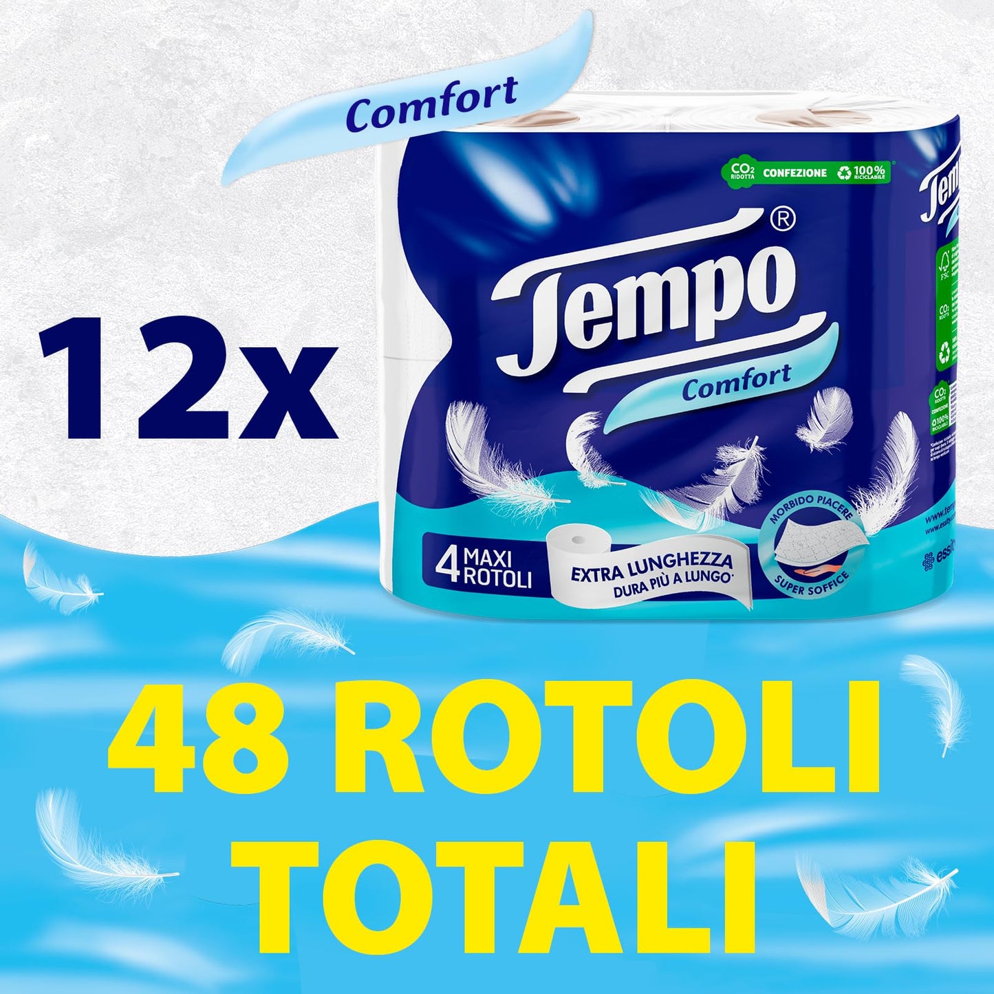 Tempo Carta Igienica Comfort, Morbida E Resistente - 48 Maxi Rotoli