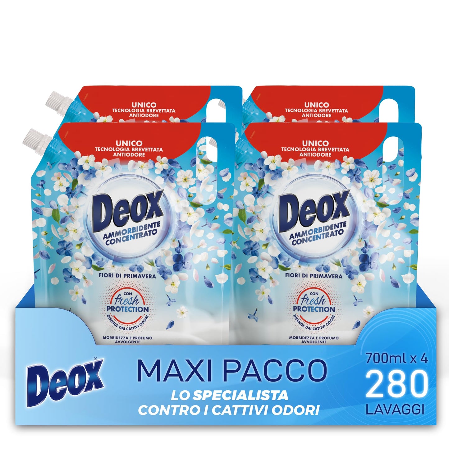 Deox Ammorbidente Concentrato, 280 Lavaggi, Fiori di Primavera, Ecoformato, 4 x 1400 ml