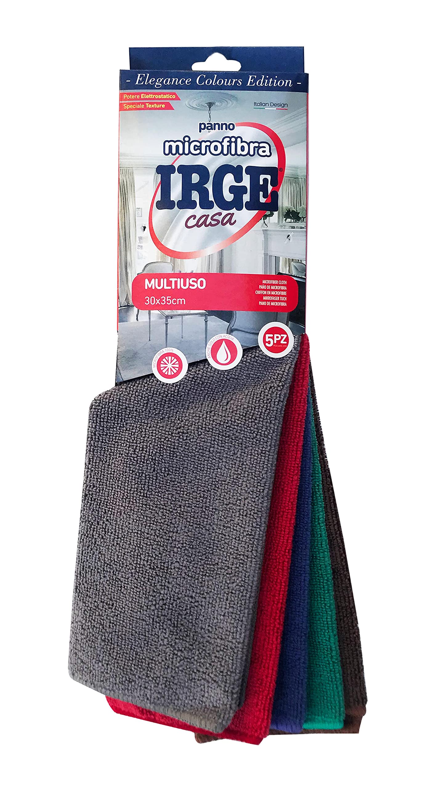 Irge Panno Microfibra 5Pz 30 x 35cm, Multicolor