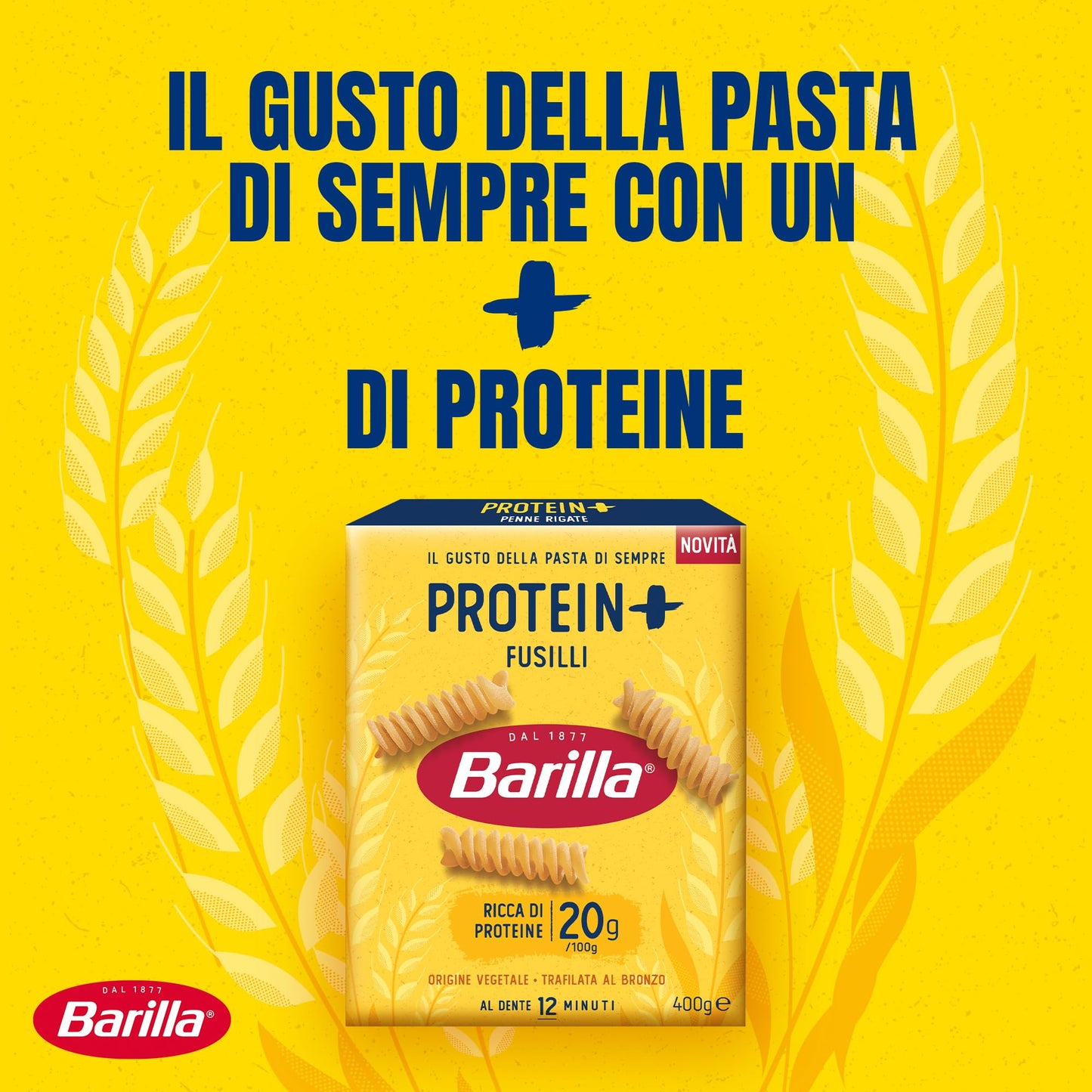 Barilla Pasta Fusilli Protein+, Pasta Proteica di Semola di Grano Duro con Proteine di Piselli, 400 g