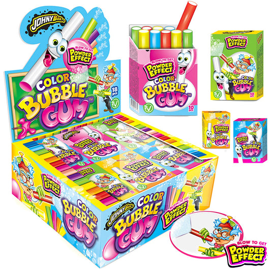 BASTONCINI COLORATI GOMME DA MASTICARE JOHNYBEE COLOR BUBBLE GUM BOX 18 PZ