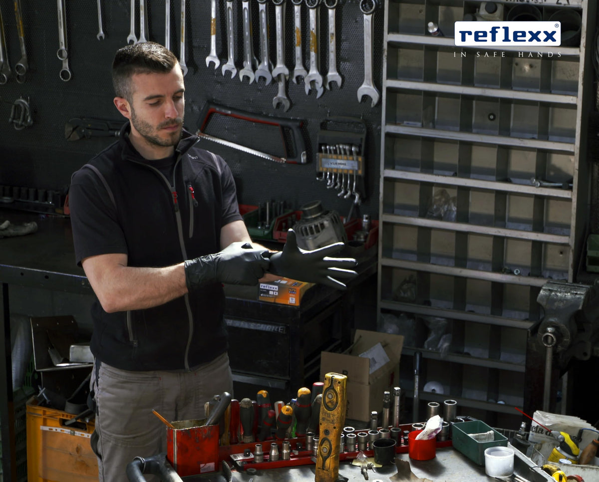 Reflexx N79P, Guanti in Nitrile senza Polvere Extra Lungo