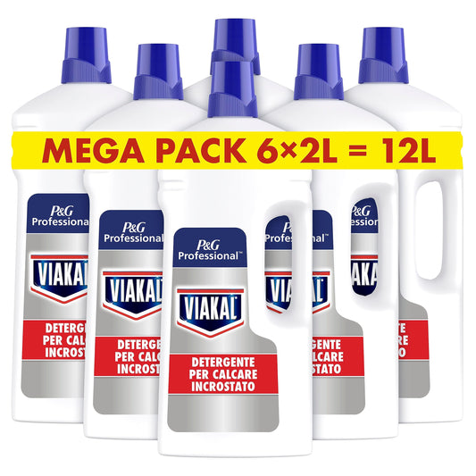 Viakal Professional Anticalcare Liquido, Formato 12 Litri (6 X 2L), Bagno, Efficace Contro Calcare e Sporco, Per Uso Professionale