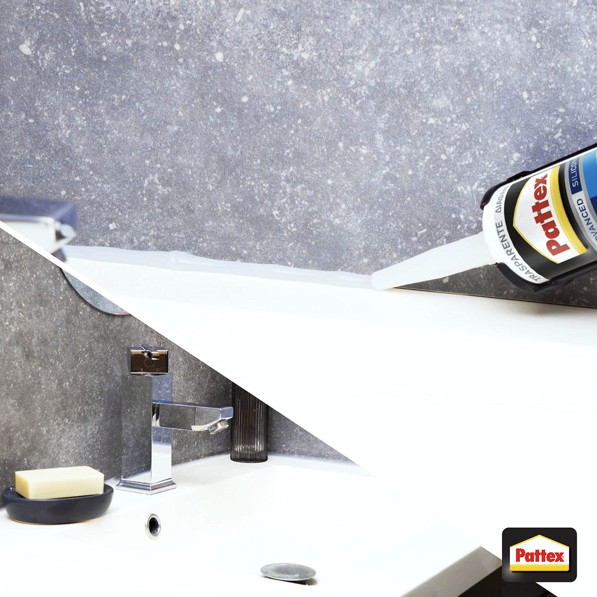Pattex Bagni&Cucine Original Silicone Trasparente Sigillante, Silicone Cucina e bagno multimateriale e impermeabile, Sigillante Doccia per sanitari, 1 Tubo da 50 ml