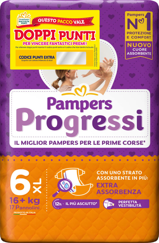Pampers Progressi Extralarge, Taglia 6 (16+ kg), 17 Pannolini