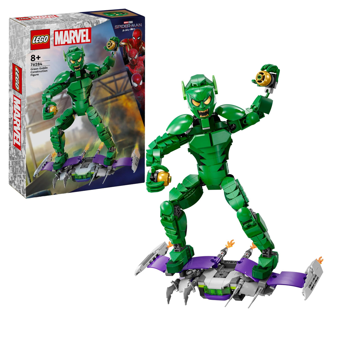 LEGO | Marvel Personaggio Costruibile di Goblin, Gioco d'Azione per Bambini e Bambine da 8 Anni, Action Figure del Nemico di Sider-Man con Arti Snodabili, Aliante e Bombe-Zucca, Idea Regalo 76284