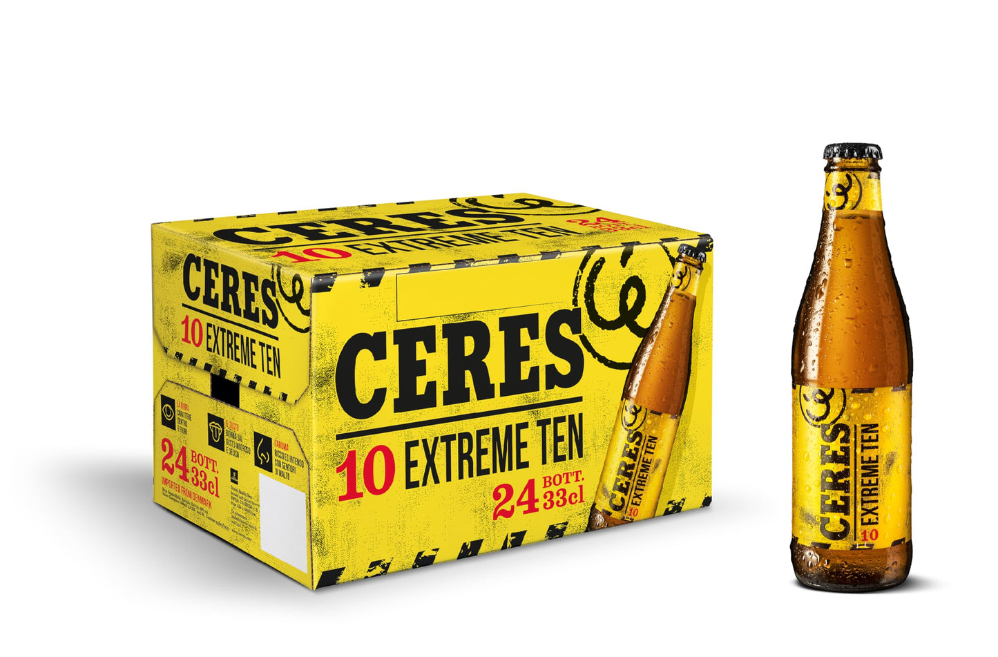 Ceres Extreme Ten - 24 Bottiglie da 33 cl, Birra Bionda Doppio Malto, Gradazione Alcolica 10°C, Gusto Vigoroso e Deciso con Sentori di Malto