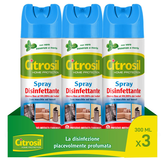 Citrosil Home Protection - Spray Disinfettante Superfici Multiuso, Elimina Fino al 99,9% dei Batteri, con Vere Essenze di Menta, 300 ml x 3 Confezioni