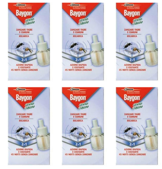 6 Ricariche per diffusore Elettrico BAYGON GENIUS Liquido ricarica anti zanzare