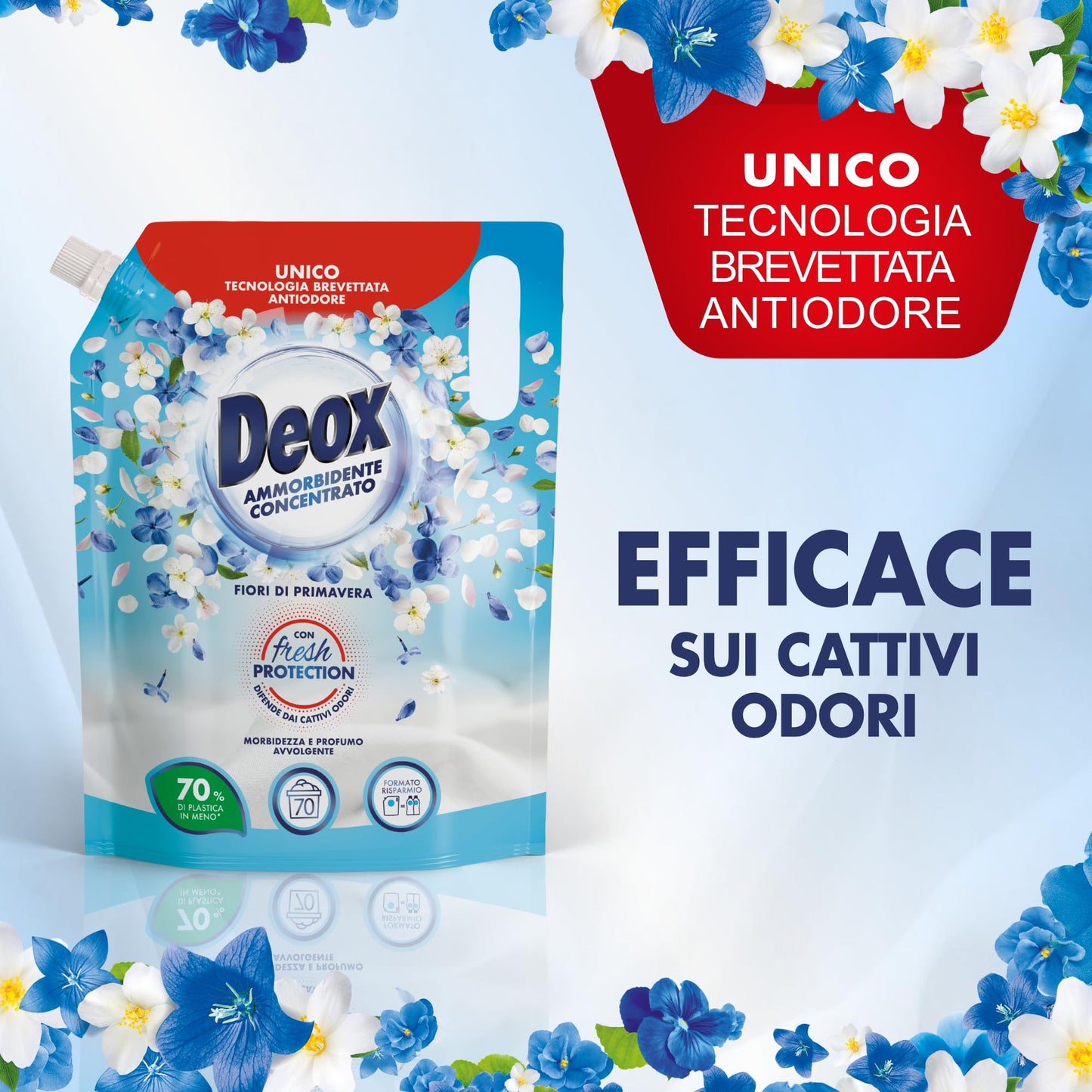 Deox Ammorbidente Concentrato, 280 Lavaggi, Fiori di Primavera, Ecoformato, 4 x 1400 ml