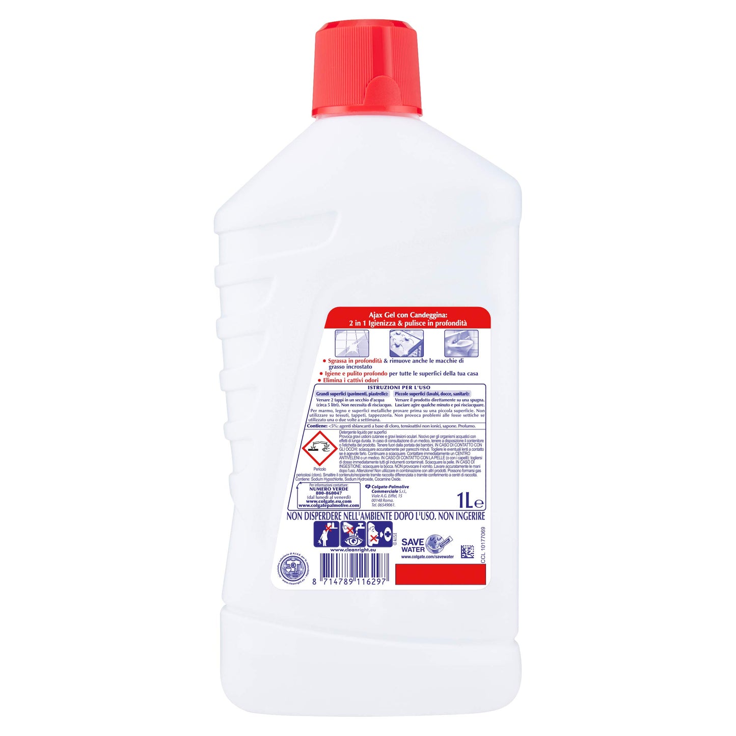 Ajax Detergente Pino Gel con Candeggina, Igienizzante e Ultrasgrassante, Elimina gli Odori, 12 Pezzi da 1 L