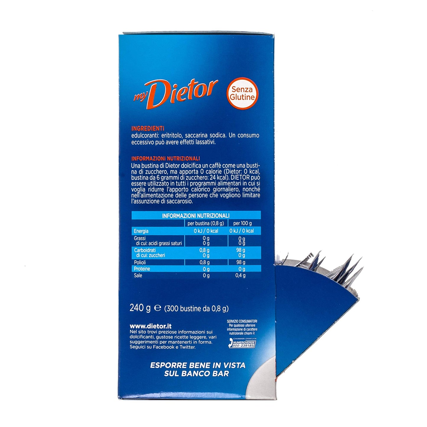 Dietor - MyDietor Dolcificante Naturale 0 kcal, Senza Glutine, Senza Aspartame - 8 Confezioni da 300 Bustine Ciascuna